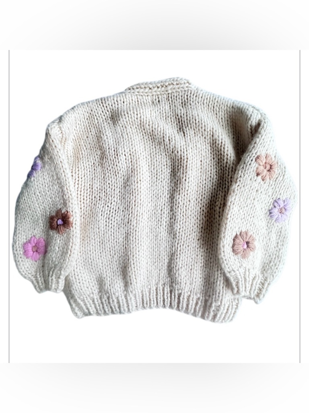 FRNCH Cream Chunky Knit Cardigan with Pink, Purple and Brown Flower. Size S/M - Picture 7 of 7